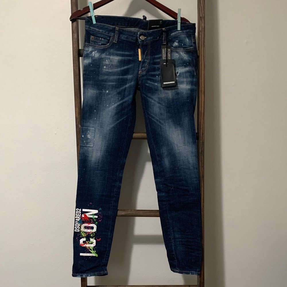 DSQUARED2 Midnight Blue Skinny Jeans with Icon Graphic Detail